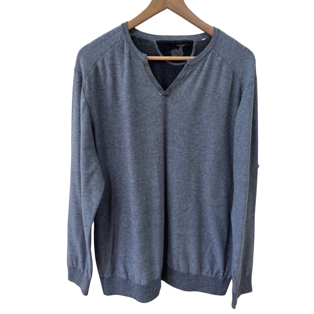 Roots Henley Sweater XL Blue Gray Cotton Long Sleeve Casual Knit